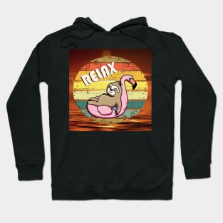 Sloth Funny Graphic Design Retro Relax Sunset Sloths & Flamingo in Sunset Vintage Ocean Hoodie